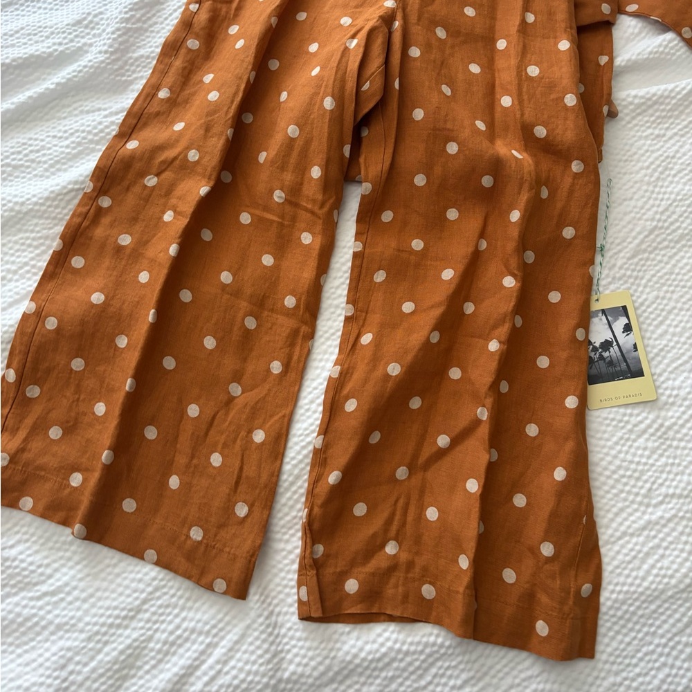 Trovata Cropped Wide Leg Polka Dot Linen Belted Jumpsuit - Picture 11 of 14